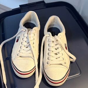Tommy Hilfiger White Sneakers with Red and Blue Stripes